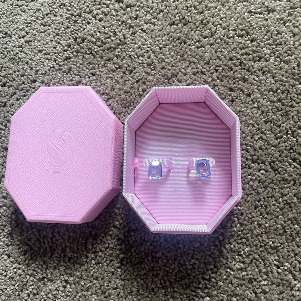 Swarovski Millenia Octagon Cut Crystal Stud Earrings - Lavender / Silver Tone